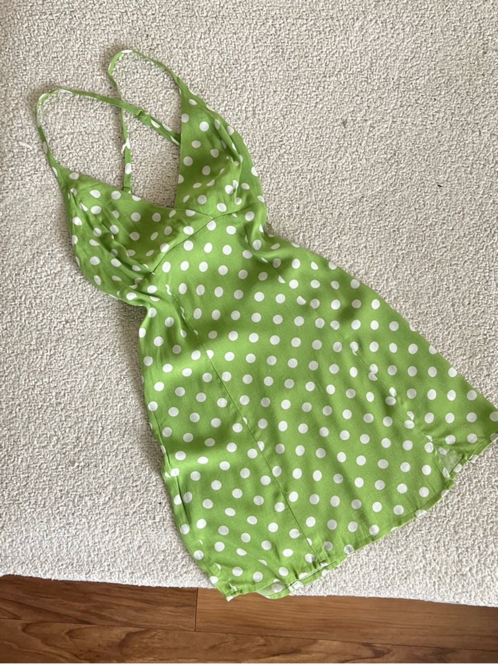 Polka Dot Green Mini Dress- Lightweight Strappy Summer Dress (not size)